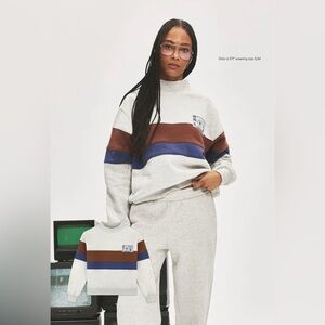 Parke Large/X-Large Fleece Vintage Striped Mockneck With Nostalgia Patch. ⚡️🖤